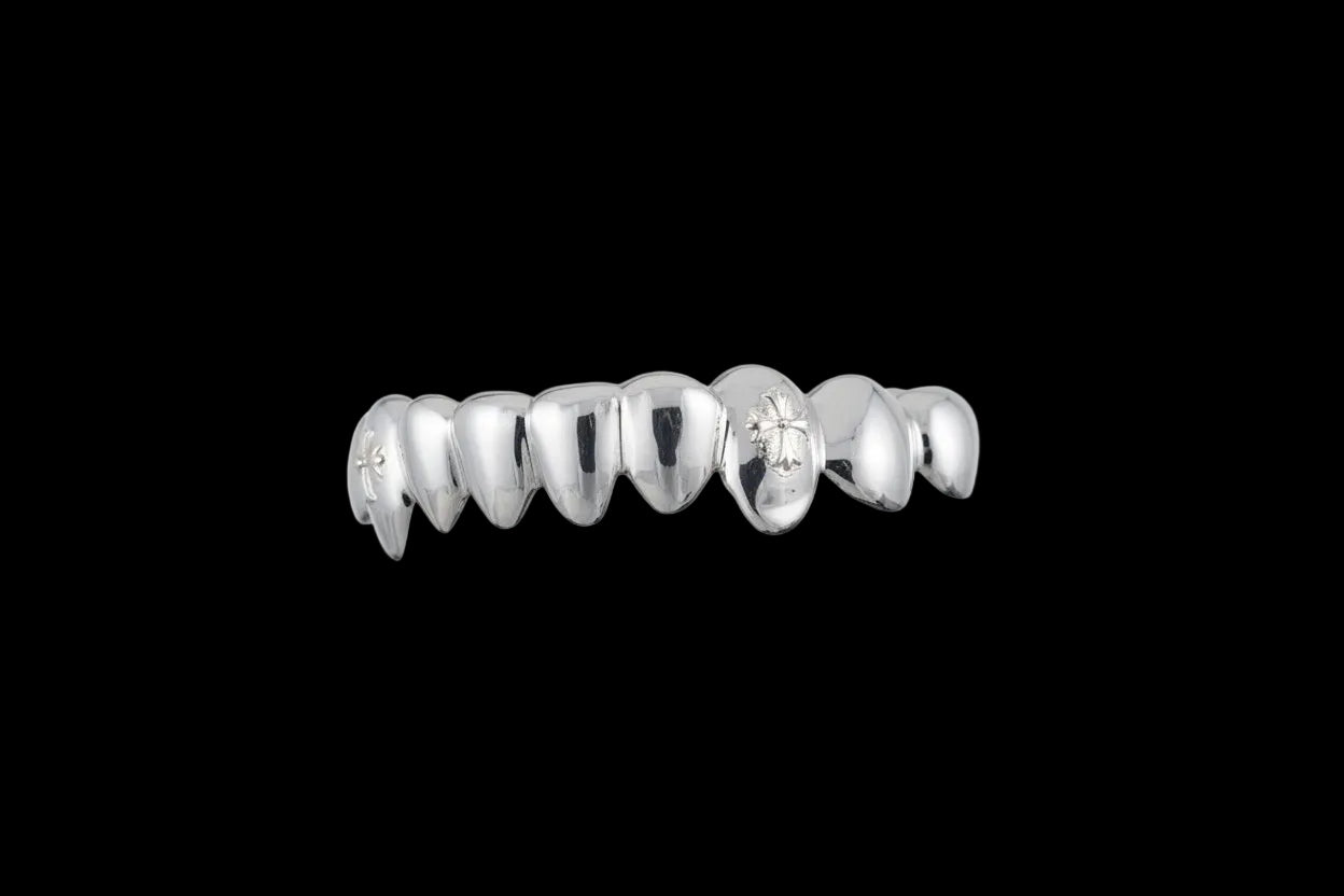 Chrome Cross Polished Silver Grillz