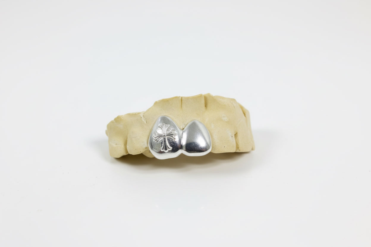 Silver "Chrome" Cross Double Cap Grillz